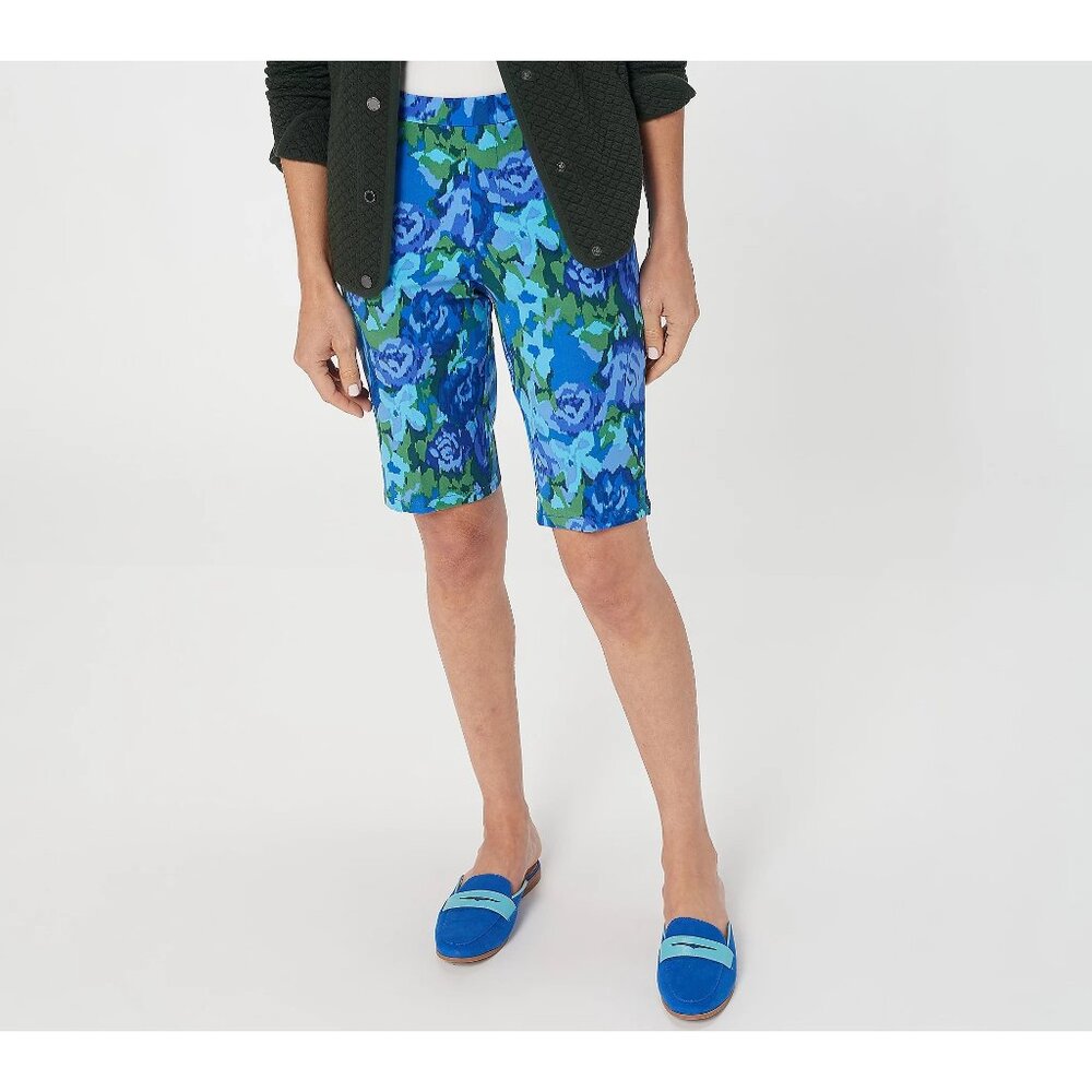 Isaac Mizrahi Live Petite 24/7 Stretch Bermuda Shorts Size 20WP Blue Floral Boho